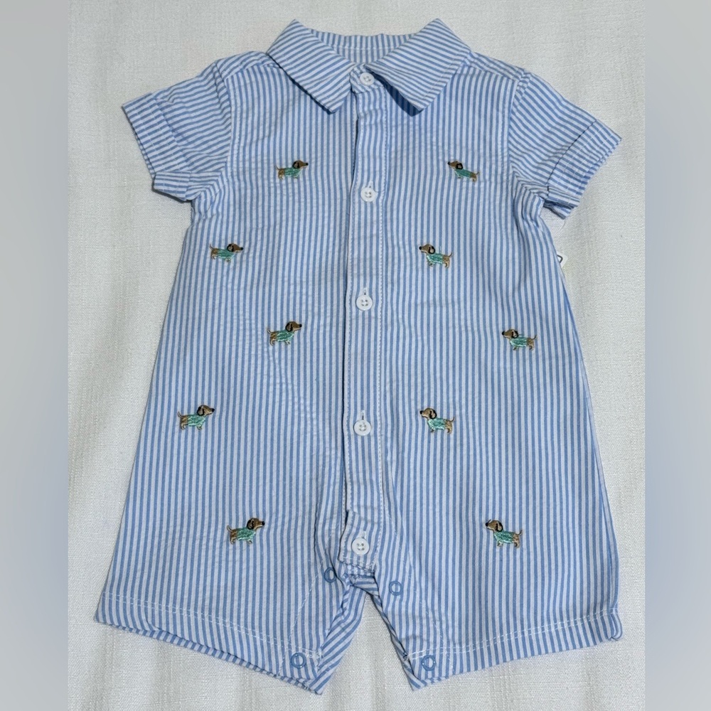 NEW Little Me Baby Boys Puppies Printed Romper with Hat 3M